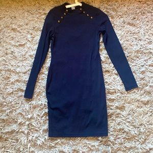 long sleeve blue form fitting stretch dress 👗
